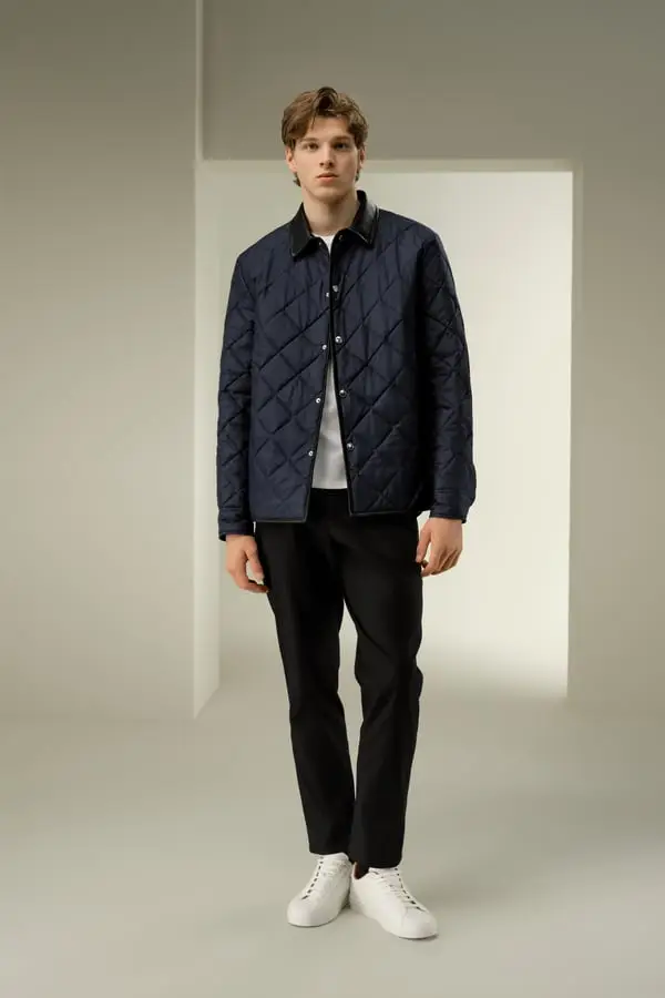 Piumino Donna in Seta Trapuntato Idrorepellente Giacca Elegante Blu-Marino