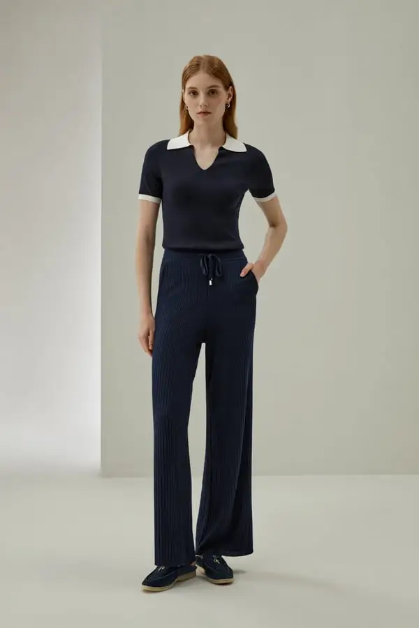 Lilysilk Maglia Blu Marino Scollo a V in Seta per Donna