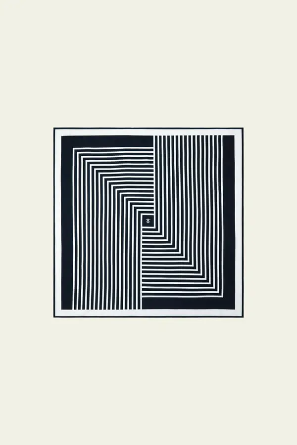 Sciarpa Di Seta Con Motivo Mid-Century Crêpe De Chine Di Seta A Doppio Strato Crêpe De Chine Di Seta A Doppio Strato Blu Notte