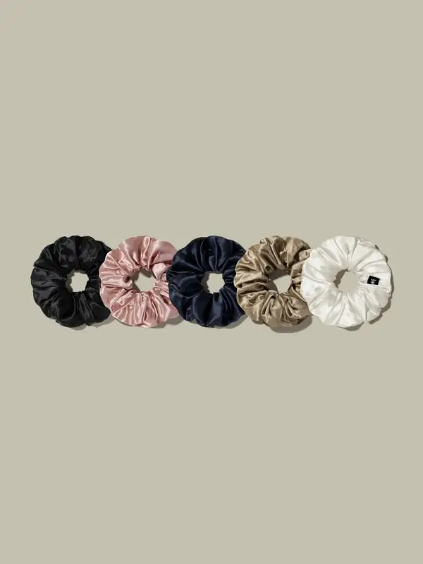 Scrunchie di Seta Elastici Per Capelli Medio In Morbida Seta 5 Pezzi 100% Seta Naturale