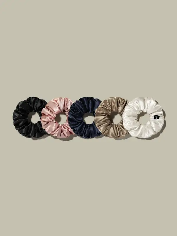 Scrunchies Seta Elastici Per Capelli Medio In Morbida Seta 5 Pezzi 100% Seta Naturale