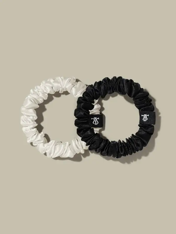 Set Classico Di Elastici In Seta Nero+Bianco Naturale Morbido E Resistente 100% Pura Seta 100% Pura Seta