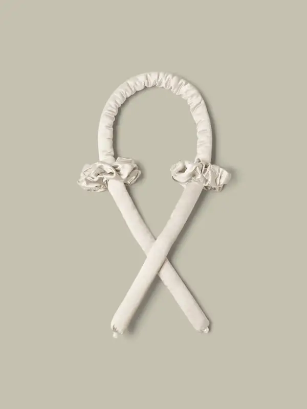 Set Fascia Arricciante Seta, Bigodino Senza Calore con Elastici, Ricci Perfetti Senza Danni, Bianco Naturale, One Size