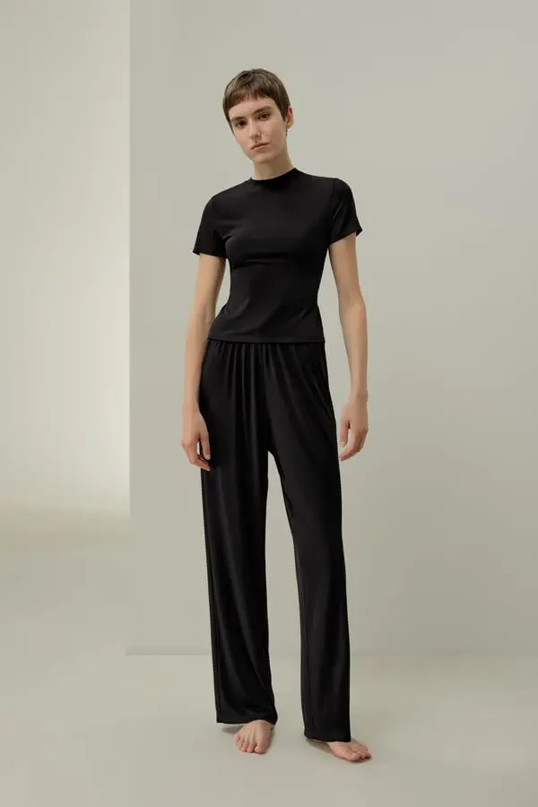 Set Lounge Jersey Silk Breeze Nero - Traspirante e Chic, Dal Letto al Brunch