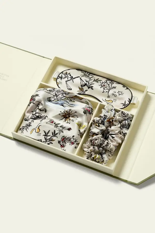 Set Notte Seta Bilancia, Maschera+Fermacapelli+Cuffia, Morbido Traspirante