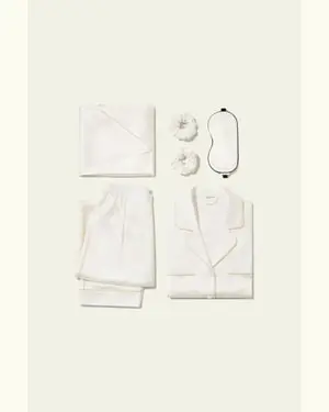 Set Regalo Di Sonno In Seta Di Lusso - Pigiama In Seta Lussuoso, Cuscino E Accessori. Bianco Naturale