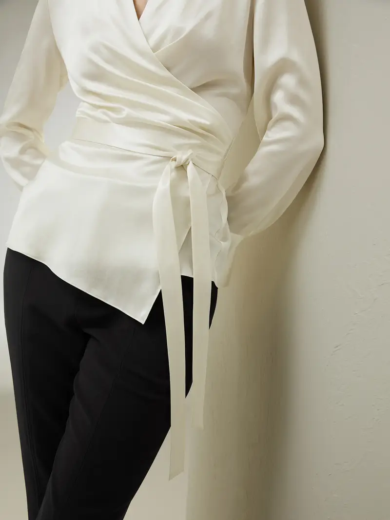 Seta Bluse Eleganti Giglio Bianco Cintura Incorporata In Vita 100% Seta Naturale Può Essere Indossato In Vari Modi