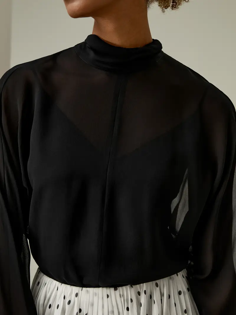 Seta Camicie Donne Eleganti Camicia In Chiffon Con Strato Esterno Non È Necessario Stirarlo Ecologico E Non Tossico Nero