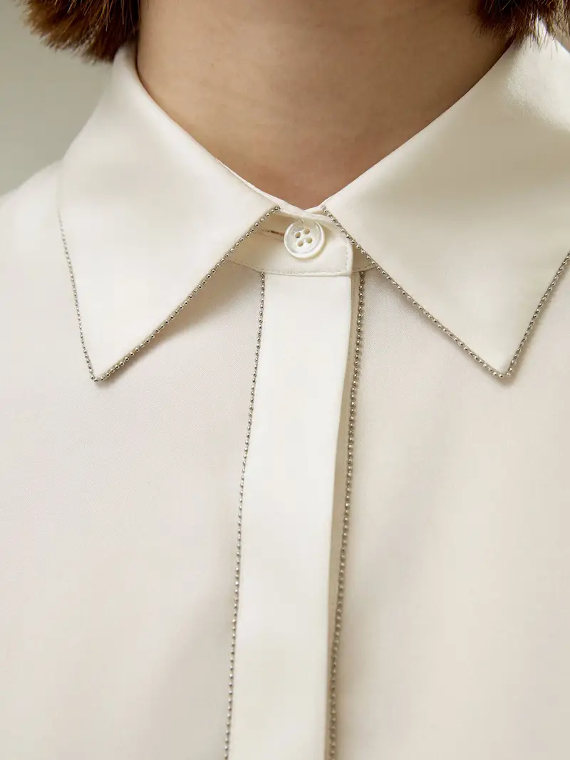 Seta Camicie Donne Eleganti Double Joe Double Joe Vestibilità Regolare Resiste Durante Tutte Le Stagioni Bianco Perla