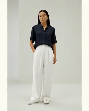 Seta Camicie Donne Eleganti Femmina Design Di Mezza Asola Pura Seta Confort Di Lusso E Vestibilità Fluid Dura Più A Lungo Ed Blu Notte