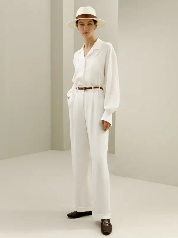 Seta Camicie Donne Eleganti Lacci Sottili Rimovibili Con Perle E Piume BarocchLana e Seta Naturale Traspirante Bianco Bianco Fumo