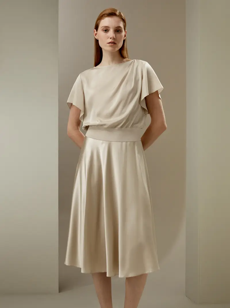 Seta Camicie Donne Eleganti Maniche Cortefacile Da Indossare100% Pura Seta 100% Pura Seta Ipoallergenico Di Facile Manutenzione Crema