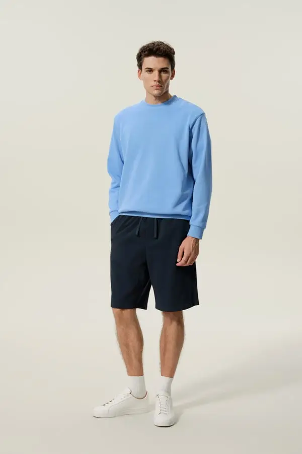 Shorts da Uomo Relax in Seta SILKERRY Leggeri con Tasche a Zip Blu-Marino