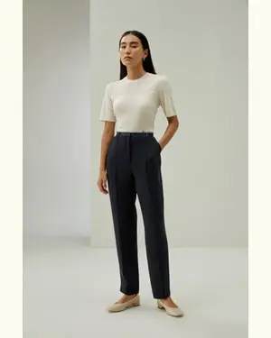 Slim Fit Pantaloni Regolabili Aspetto Professionalelussuoso Tessuto Di Seta Lussuoso Tessuto Di Seta Lunghezza Regolabile Blu Notte