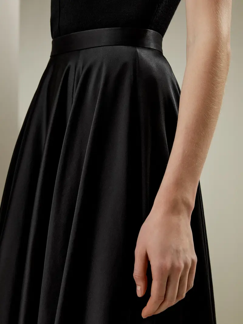 Sottane Di Seta Nero Emisfero A Bolle, Gonna Ad Ombrello Charmeuse Di Seta Buon Valore, Rispettoso Della Pelle
