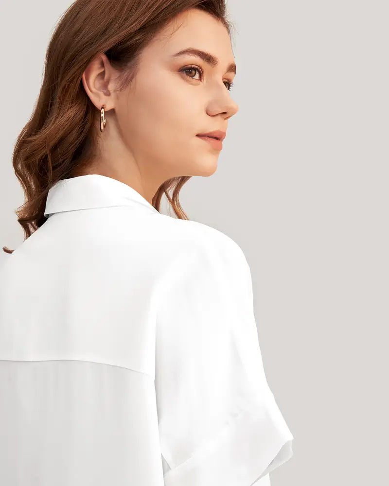 T-Shirt In Seta Con Maniche Corte E Maniche Corte Natural White Bianco