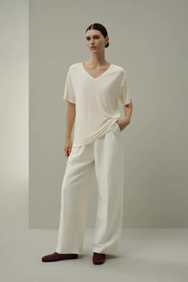 T-shirt Oversize in Seta Jersey Bianco - Morbida, Leggera e Traspirante Giglio Bianco