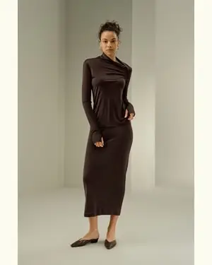 Top Di Seta A Maniche Lunghe Femmina Respirabile E Rilassante Silk Jersey Ecologico E Non Tossico Traspirante, Ipoallergenico Cacao