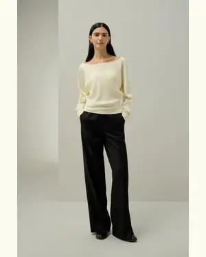 Top Di Seta A Maniche Lunghe Femmina Vestibilità Rilassata Fungo Gelso 100%. Traspirante Superleggero Vaniglia