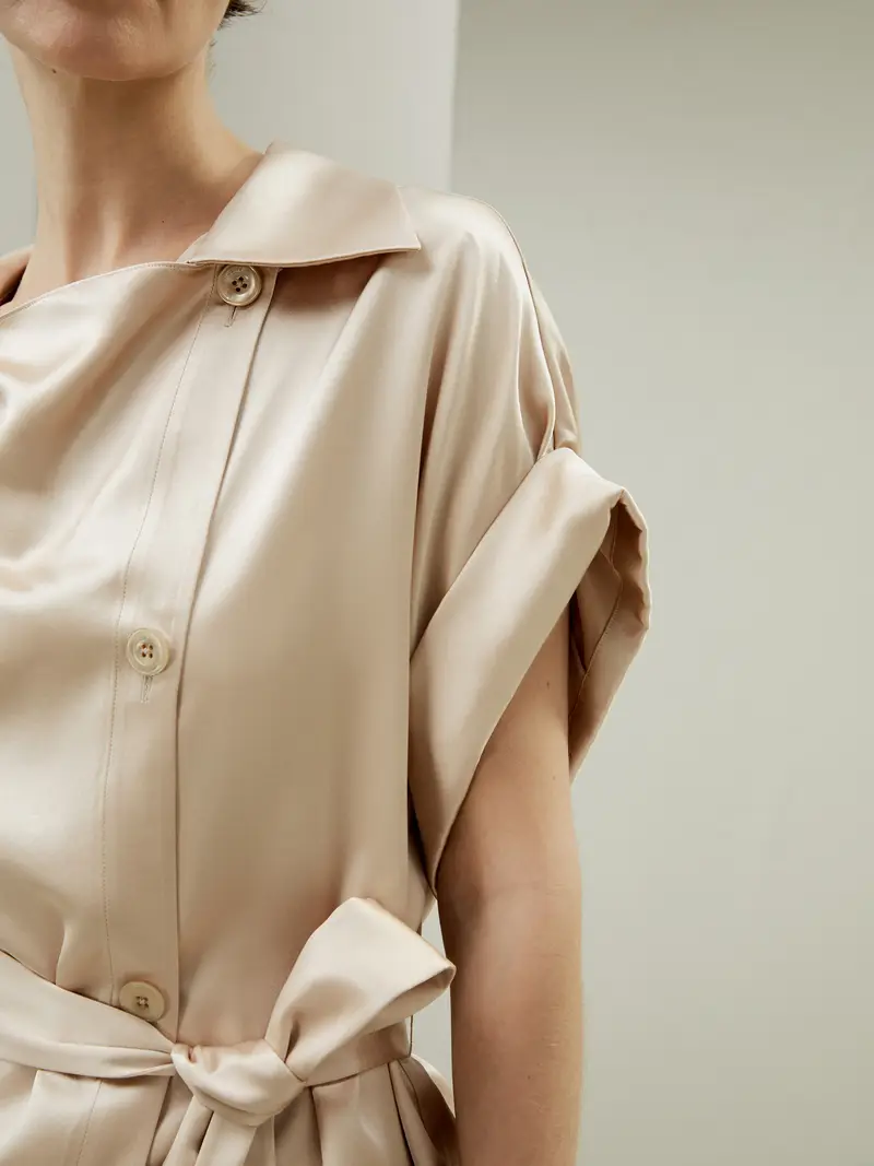 Top Di Seta Eleganti Gambe Larghe 100% CharmeusLana e Seta Un'Atmosfera Classica Traspirante, Ipoallergenico Oro