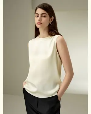 Top Di Seta Scollo Rotondoseta Di Alta Qualità Seta Di Alta Qualità Casual Athleisure Ecologico E Non Tossico Giglio Bianco