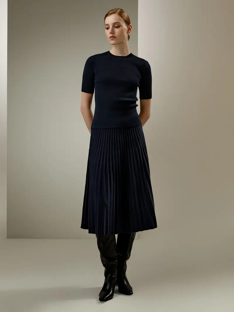 Top Essenziale Girocollocollo A Coulisse100% Seta 100% Seta Traspirante, Ipoallergenico Leggero E Traspirante Blu-Marino