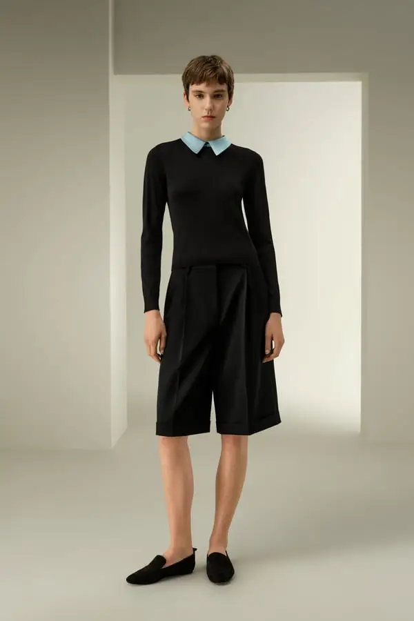 Top Girocollo In Maglia Femmina Maniche Lunghe Cerniera Posteriore Seta Di Gelso Temperatura Regolabile Varie Dimensioni, Vari Colori Nero