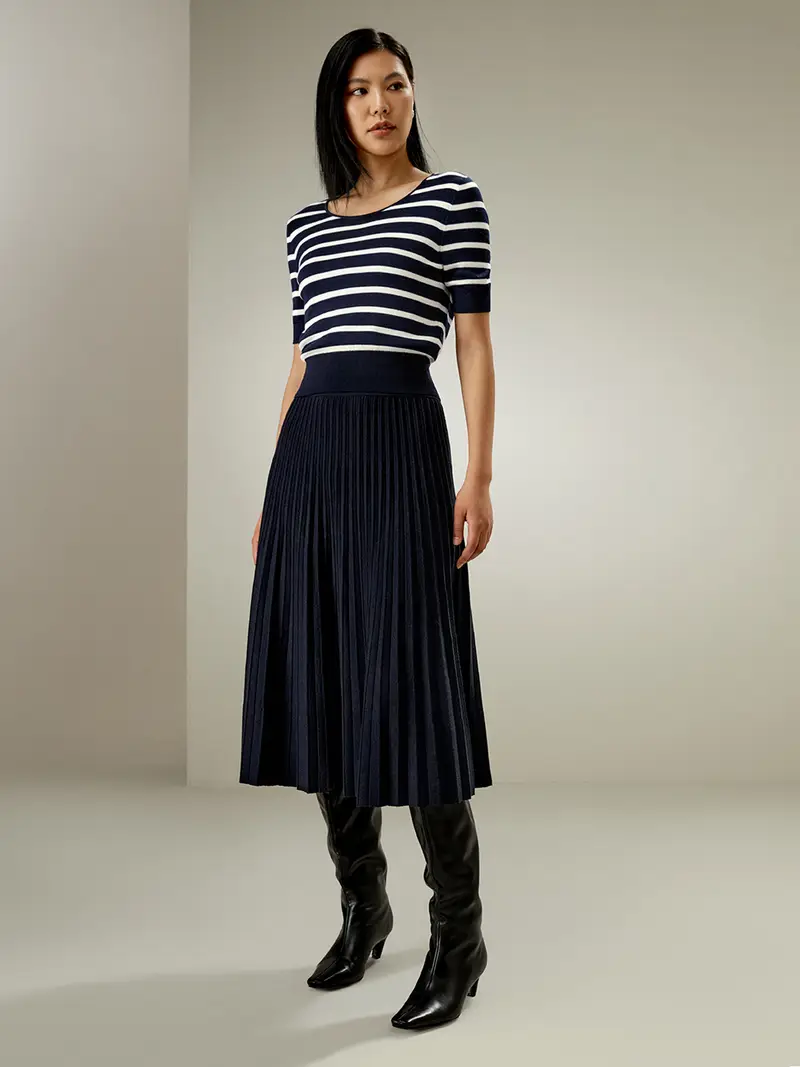 Top In Maglia Di Seta Maglia Di Seta Maglia Di Seta Per Le Persone Allergiche Femminilità Classica Blu Navy Con Strisce Bianche