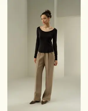 Top In Seta A Maniche Lunghe Femmina Collo A Scialle Largo Silk Jersey Naturalmente Antibatterico Traspirante, Ipoallergenico Nero