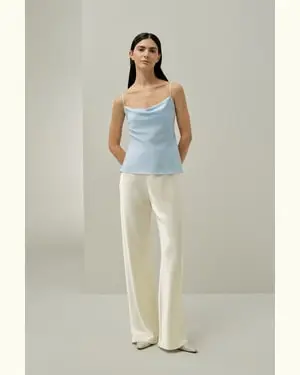 Top In Seta Eleganti Femmina Vestibilità Regolare Seta Di Gelso Traspirante Superleggero Blu Chiaro