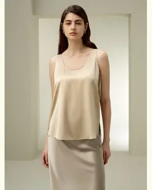 Top In Seta Eleganti Lavabile In Lavatrice100% Seta 100% Seta Trattiene L'Umidità Leggera E Resistente Alle Rughe Albicocca Chiara