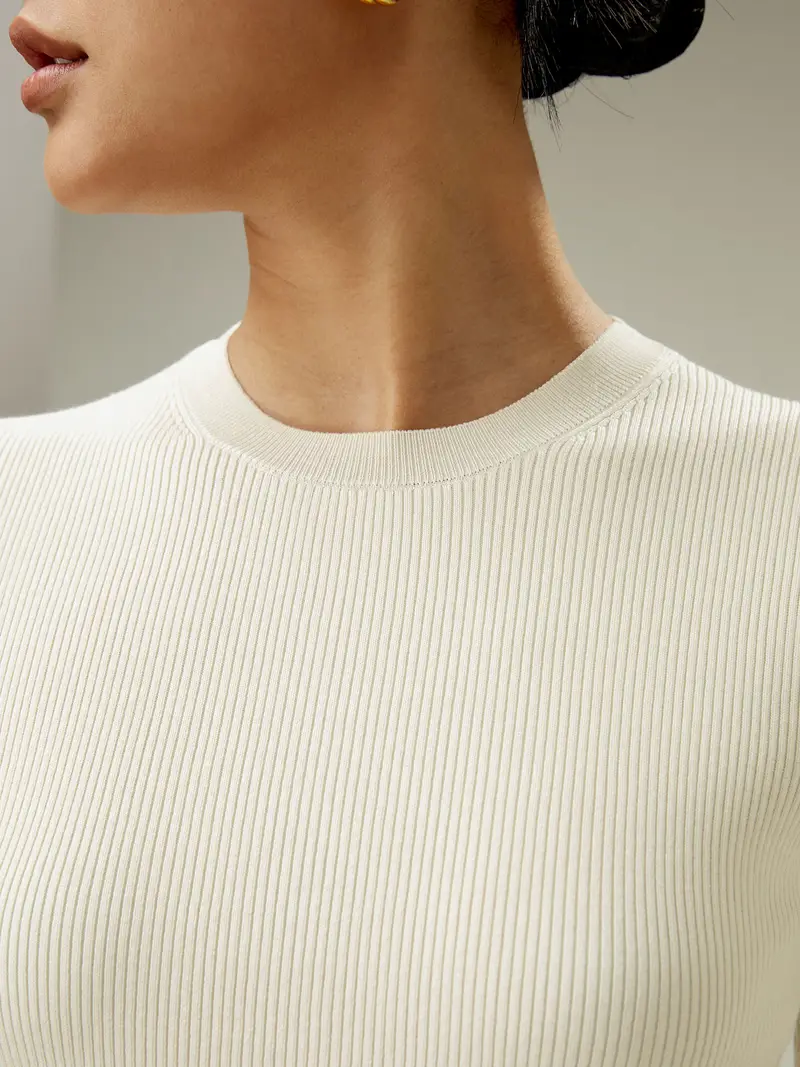 Top In Seta Eleganti Maniche Cortefine Maglia A Coste100% Seta 100% Seta Non È Necessario Stirarlo Semplice Ma Raffinato Bianco