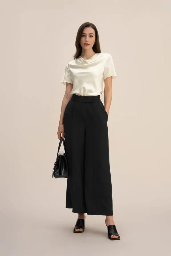 Top Puli Seta Charmeuse Elegante Lucido Bianco Giglio Bianco