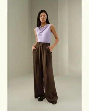 Top Senza Maniche Femmina Collo Drappeggiato Jersey Di Seta Super Morbido Resiste Durante Tutte Le Stagioni Lila