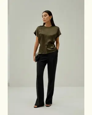 Top Seta Femmina Maniche A Campana Fungo Gelso 100%. Traspirante Superleggero Più Ecologica Pino