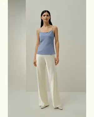 Top Seta Femmina Tessitura Lussuosa Pura Seta Traspirante Superleggero Cristallo Blu