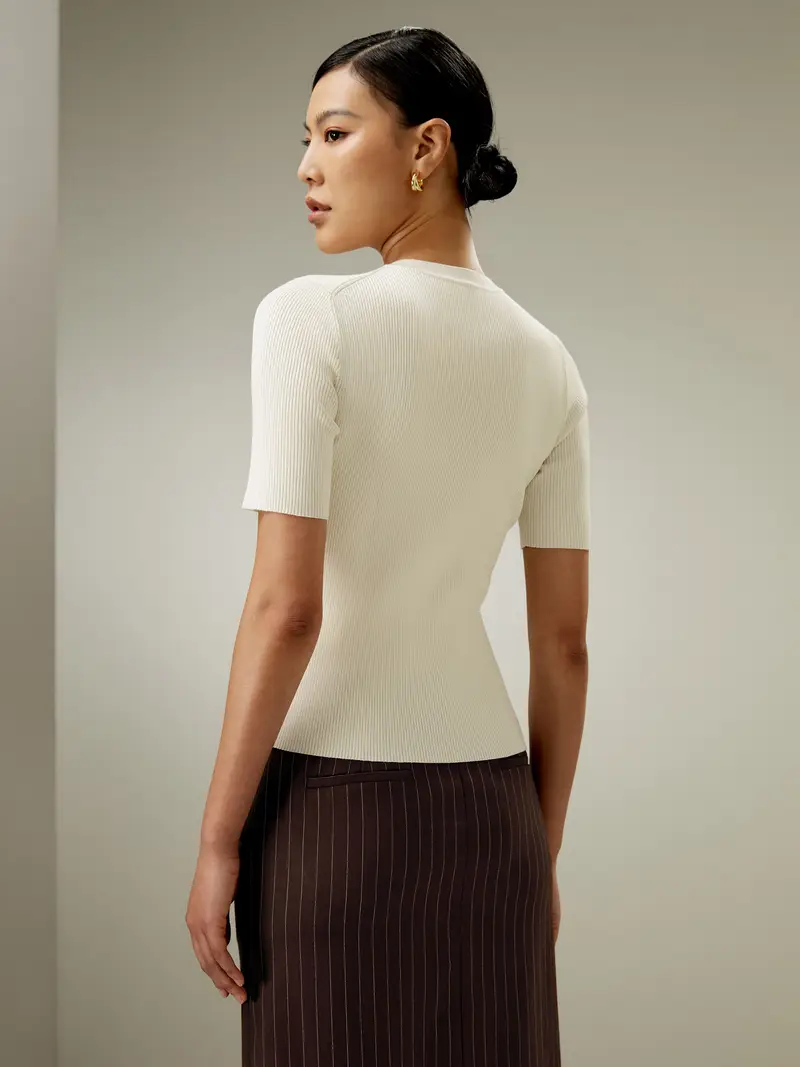 Top Seta Morbida Ed Elasticamaglia Di Seta Maglia Di Seta Di Facile Manutenzione Resiste Durante Tutte Le Stagioni Bianco