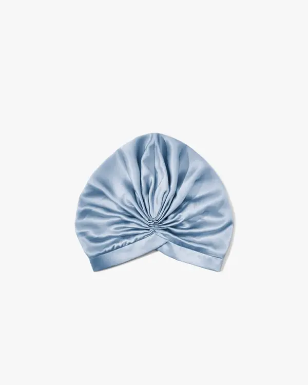 Turbante Donna in Seta Charmeuse Lucida Morbida Blu Chiaro 58cm