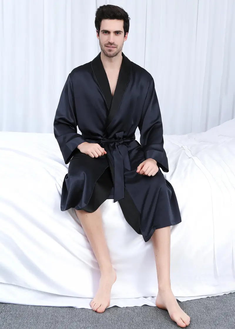 Uomini Kimono Donna Seta Blu Scuro 100% Seta Naturale Grande Qualità Trattiene L'Umidità Morbida Comfort Traspirante