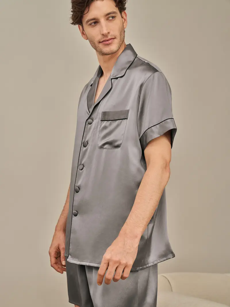 Uomini Pigiama In Seta Donna Grigio Scuro 100 Pura Seta Pacchetto Regalo Drappeggia Bene Comodo Più Ecologica