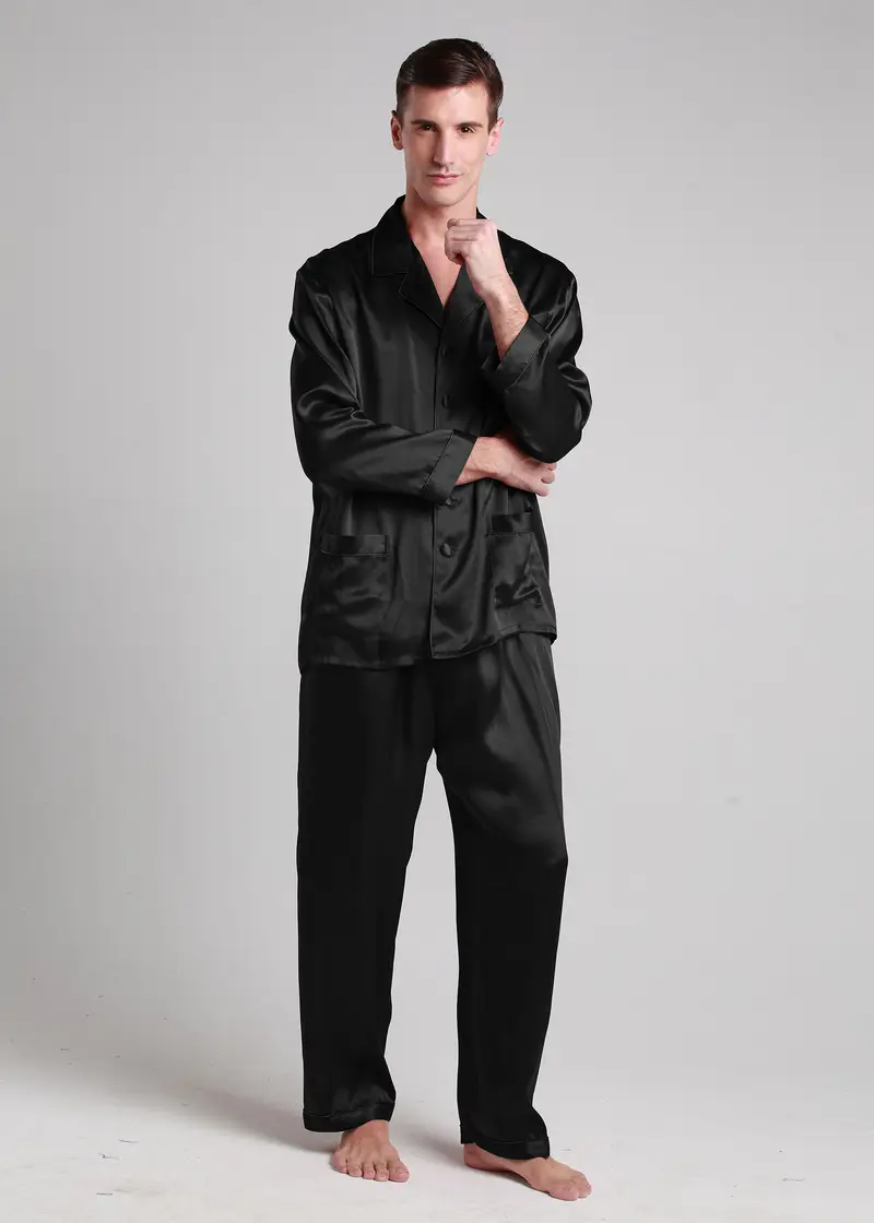 Uomini Pigiama In Seta Donna Nero 100 Pura Seta Pacchetto Regalo Trattiene L Umidità Liscia Più Ecologica