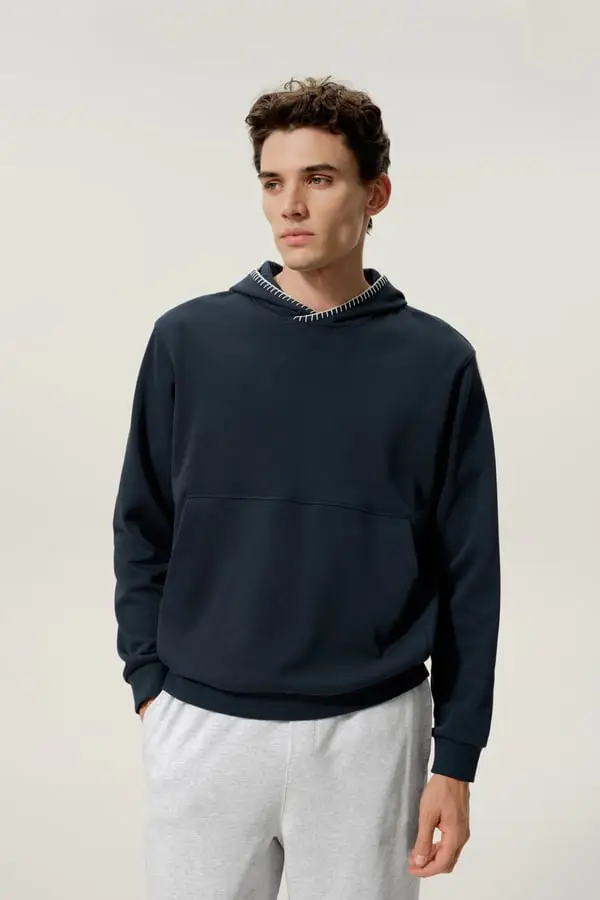 Uomo Felpa con Cappuccio SILKERRY in Cotone e Seta Casual Blu-Marino