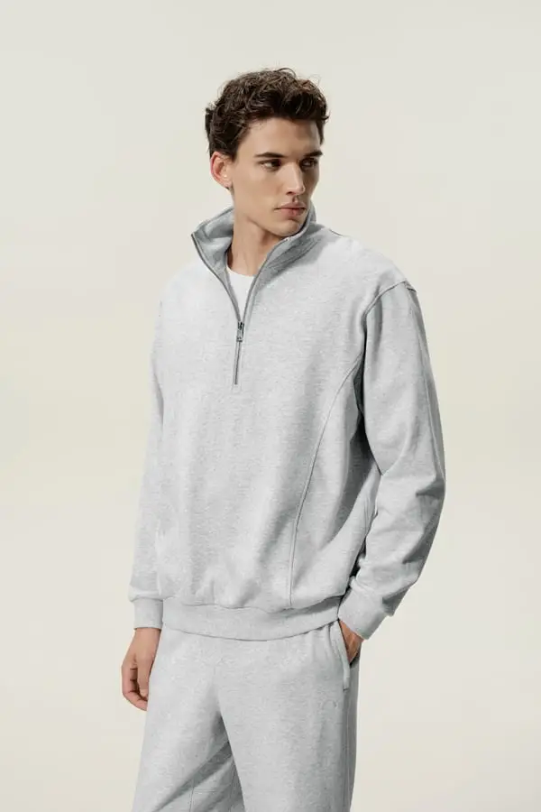 Uomo Felpa SILKERRY in Riccio di Seta Morbida con Mezza Cerniera Collo Alto Husky