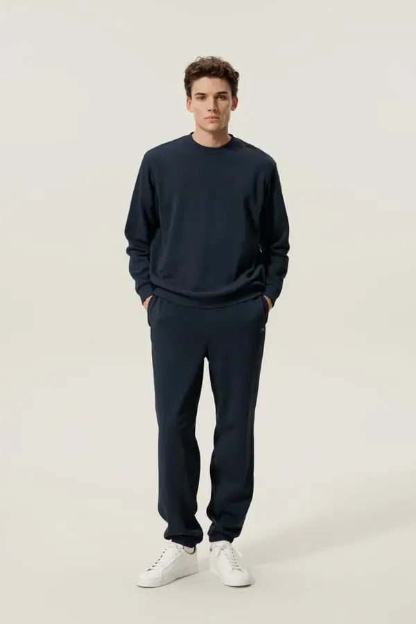 Uomo Jogger in Seta Silkerry Morbidi Pantaloni Tuta Eleganti Blu-Marino