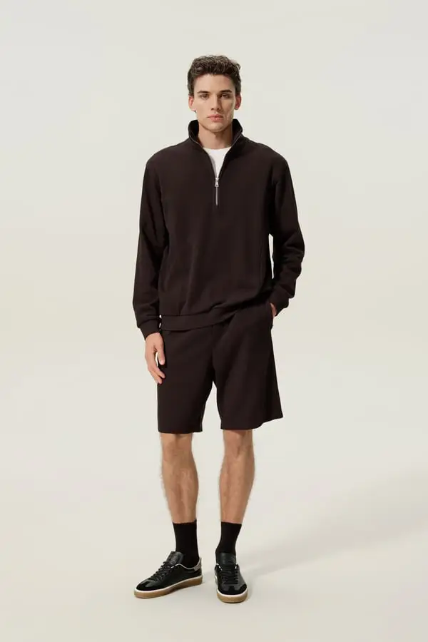 Uomo Pantaloni Corti Estivi in Seta SILKERRY Traspiranti con Tasche Zip Espresso