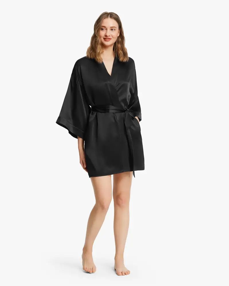 Vestaglia Seta Nero Pura Seta Allegri E Traspiranti Semplicità Vestibilità Morbida Lavabile In Lavatrice Dura Più A Lungo Ed