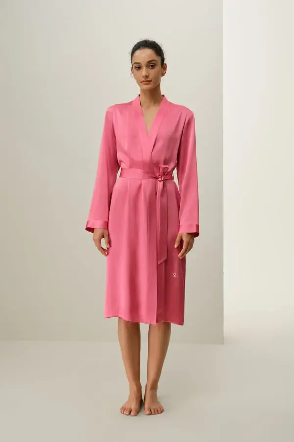 Vestaglia Seta Rosa Rubino - Morbida & Elegante, Cintura Regolabile, Comfort Rilassante