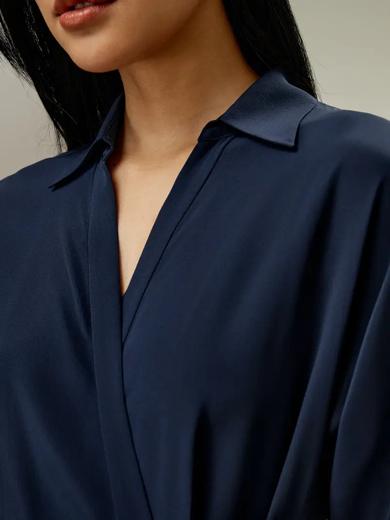 Vestito Di Seta Mezze Maniche Rilassate100% Pura Seta 100% Pura Seta Dignitoso Ma Rilassato Seta Biologica Certificata Gots Blu-Marino