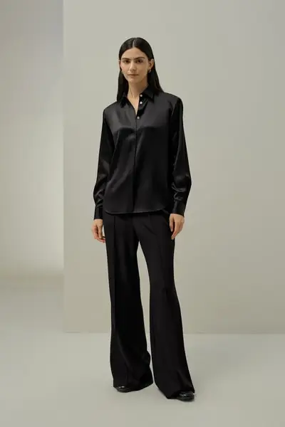 X LYDIA TOMLINSON Seta Camicie Donne Eleganti Femmina Fungo Gelso 100%. Imballaggio Ecologico Nero