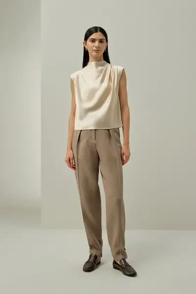 X LYDIA TOMLINSON Top Seta Femmina 100% Seta Di Gelso Leggero E Traspirante Oro Di Ghiaia